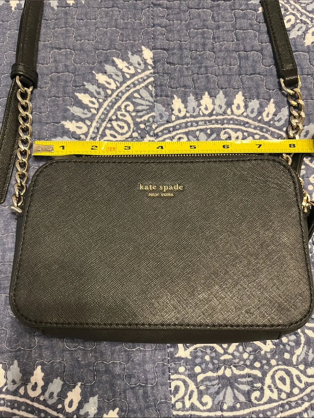 kate spade black Saffiano crossbody camera bag with chain strap